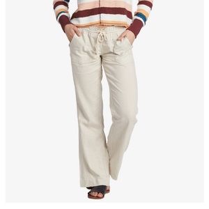NWOT Roxy Linen Oceanside Flared Pants - Stone